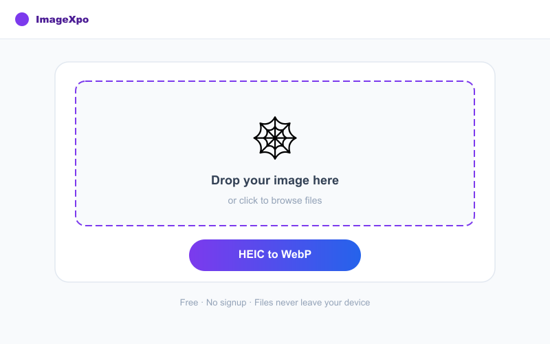 HEIC to WebP Converter Free Online — 100% Free Online — Tool interface