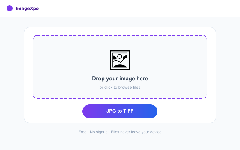 Convert JPG to TIFF Online Free — Print Quality — Tool interface