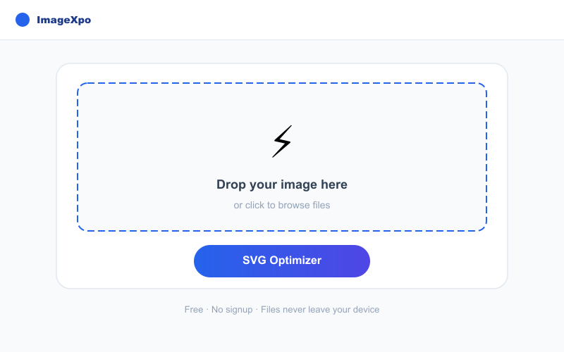 Compress SVG File Online Free — Minify & Clean SVG Files — Tool interface