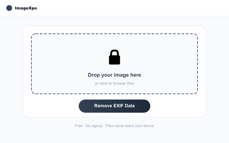 Remove EXIF Metadata from Image Free - Online Privacy — Tool interface