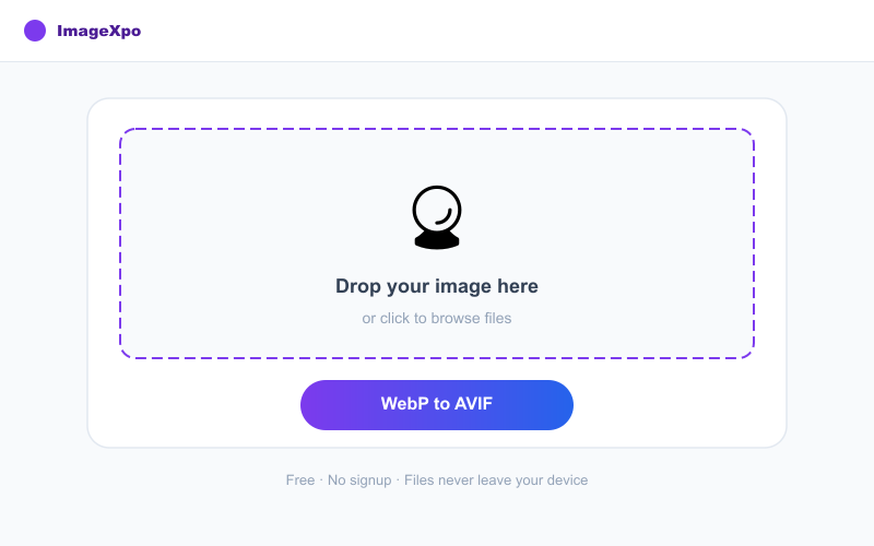 WebP to AVIF Converter Free Online - Final Optimization — Tool interface